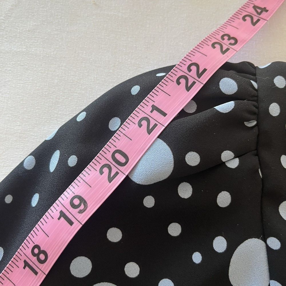 Who What Wear Shirt Blouse Long Sleeve Ruffle Black Gray Polka Dot Sheer Balloon - Picture 14 of 16